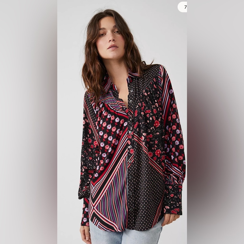 Free People Hazel Printed Buttondown Floral Top